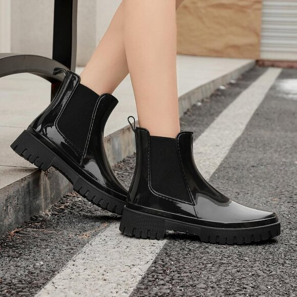 🆕  Black Rubber Rain Boots Women’s Waterproof Garden Work Booties PVC Non-Slip - Picture 5 of 7
